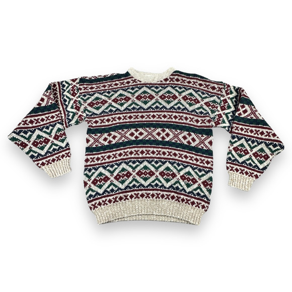 Vintage Fair Isle Sweater Adult MEDIUM 90s Geometric Pattern Loose Knit New Era - Picture 1 of 5